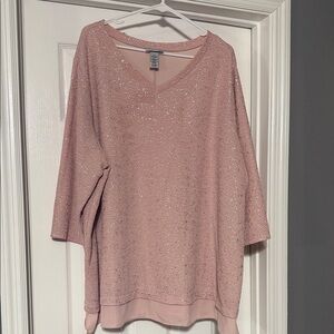 Catherines Glittering Pink V-Neck Top